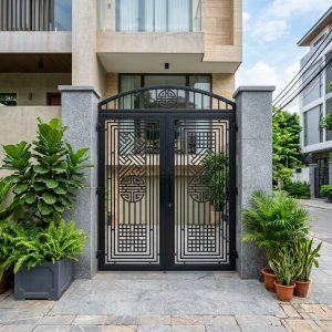 Cổng sắt mỹ thuật hoàn thiện cho nhà phố