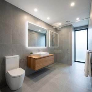Phòng tắm hoàn thiện với thiết bị vệ sinh mới