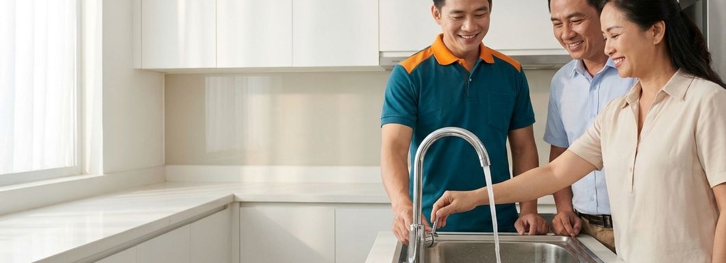Thợ cùng khách hàng kiểm tra, nghiệm thu công việc sau khi sửa