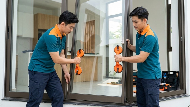 Thợ lắp cửa nhôm kính cho nhà phố