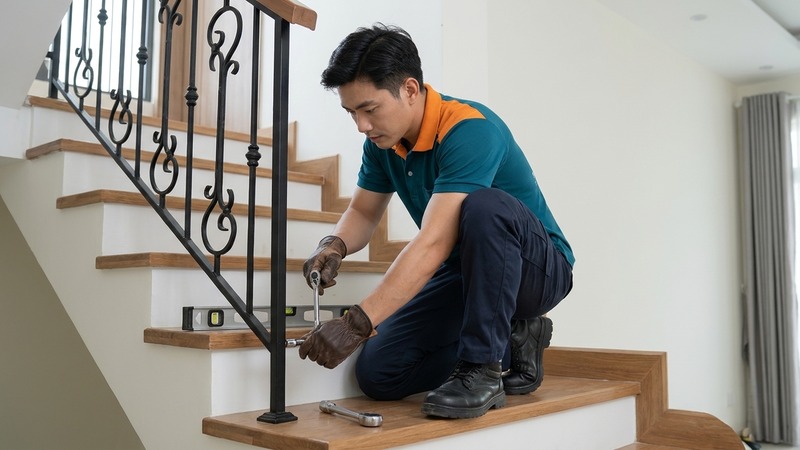 Thợ cơ khí thi công lan can cầu thang sắt mỹ thuật